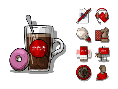 Cup with drink and donut. GoldWeb icons bulb chess clock cup easel gear headphones icon idea pen time