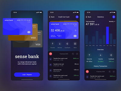 Sense Bank mobile app fintech app bank concept design fintech mobile ui ux