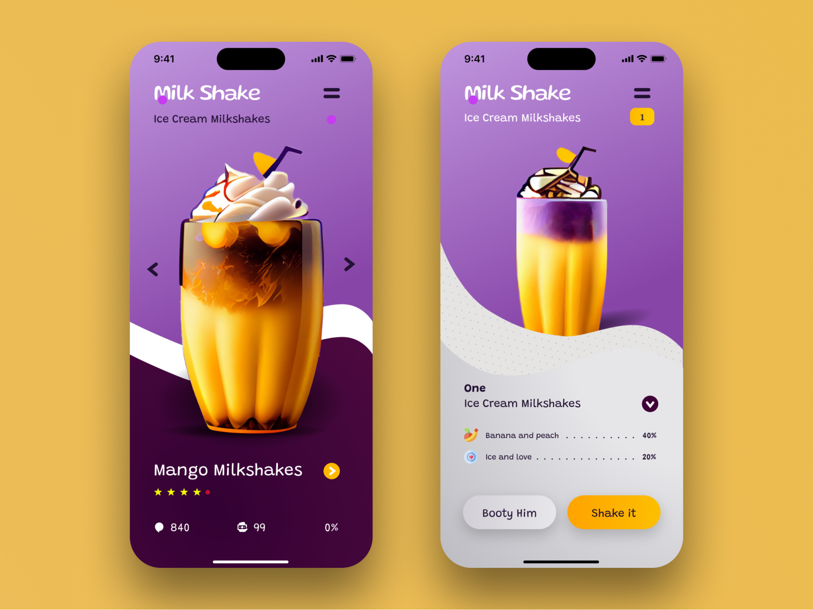 Milk Shake mobile app by Artdev Design on Dribbble