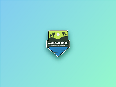 Paradise badge style logo artwork badge color creative illustration landscape illustration palm tree sun