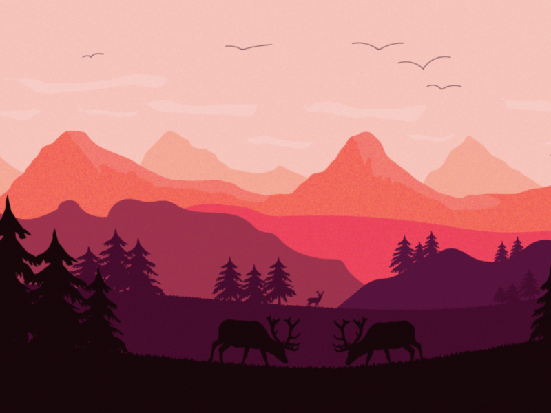 Nature landscape vector artwork tree deer summer illustration 2d landscape