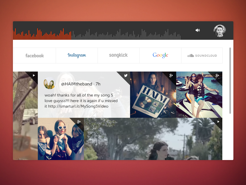 Peanut Butter & Jams - Filters music flat dashboard ui nav minimalist social stream filter now playing