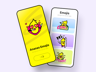 Ananas emojis for social app ananas app branding call cartoon chat cute emoji fruit hi icon logo mobile smile thanks ui video