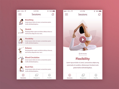Yoga App app design health mobile programs sessions ui yoga