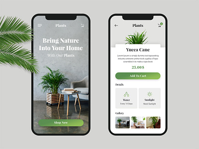 Plants Shop app clean green interface interior minimal mobile plant shop ui ux