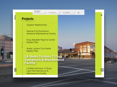 RNL Project Landing Page architecture balance bus filter gallery list metro portfolio project rnl scroll