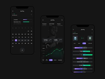 Footly - football ui kit adobe xd black clean dark dark ui football app ios soccer ui ui kit