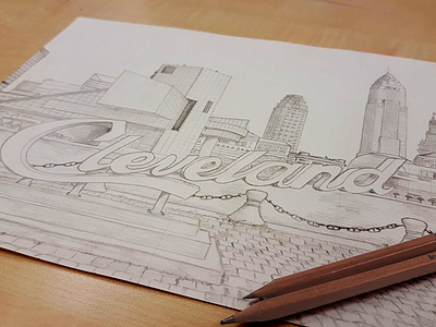 Cleveland city cleveland clevelandsign drawing landmark sign skyline typography