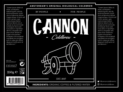 Cannon Coldbrew Bottle Label barcode beer blackwhite bottlelabel cannon coffee coldbrew flat label logo simple
