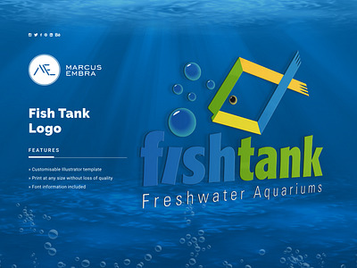 Fish Tank Logo blue brand brand identity branding design fish logo green logo logo design sea vector art