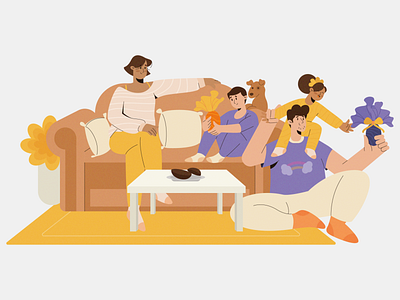 Easter character couch dog easter easter egg family father fmily reunion illustraion kids living room mother stayhome staysafe uiux vector