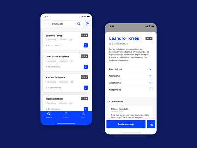 Buscador de trabajadores independientes blue buscar contrast design detail freelance independiente profile search trabajo ui ux work