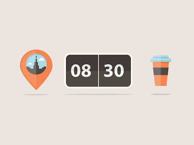 Creative Mornings Moscow clock coffee creative mornings flat flat design icons illustration illustrator map moscow paper cup tag