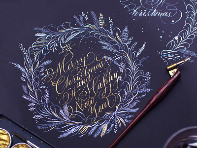 Christmas Wreath calligraphy christmas flourish hand lettered hand lettering lettering letters santa typography