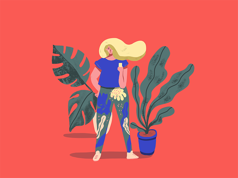 Monday girl 1: sport selfie selfie plant procreate monstera girl plants illustration character