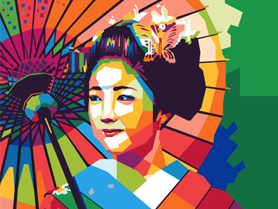 Umbrella Geisha artwork beautiful colorful geisha illustration japan japanese culture popart wpap
