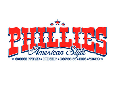 American Philly Cheesesteak Logo Design america american american logo americana americana logo branding burgers cheesesteak flat food foodstand foodvan hotdogs illustration lettering logo logotype phillies redwhiteandblue typogaphy