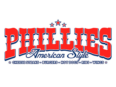 Phillies Logo Design american americana branding burgers cheesesteak flat food foodstand foodvan hotdogs illustration lettering logo logotype ribs text type typography vector wings