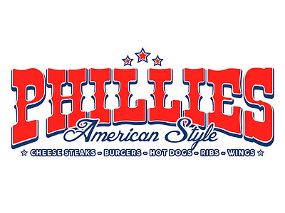 Phillies Logo Design american americana branding burgers cheesesteak flat food foodstand foodvan hotdogs illustration lettering logo logotype ribs text type typography vector wings