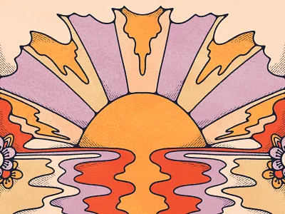 As the sun sets 1970s 70s 70s inspired 70sdesign bold colors colorful doodle flashback art flat illustration halftone illustration illustration design john acorn procreate psychedelic retro illustration sunset vintage illustration