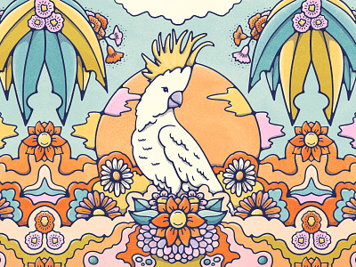 Mr Cockatoo 70s australia bird illustration bush cheeky cockatoo colorful doodle flowerpower livelyscout petermax procreate psychedelicart vintage illustration