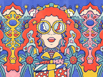 Have a Groovy Christmas Baby 70s baubles bold colors christmas christmas tree doodle festive floral graphic design groovy john alcorn livelyscout petermax procreate psychedelic retro vintage illustration
