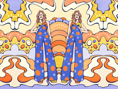 Twinning 70s colorful cosmic fashion groovy illustration portrait procreate psychedelic retro texture twins vintage illustration