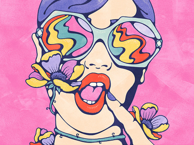 Strangled 70s 80s attitude colorful fashion female flower glasses illustration nature pink portrait procreate psychedelic retro vine vintage illustration