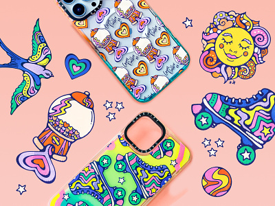 Retro Lover Casetify Collection 70s bubblegum colorful fun groovy iphone case love bird phone case procreate psychedelic retro rollerskate sunshine tech accessories vintage illustration