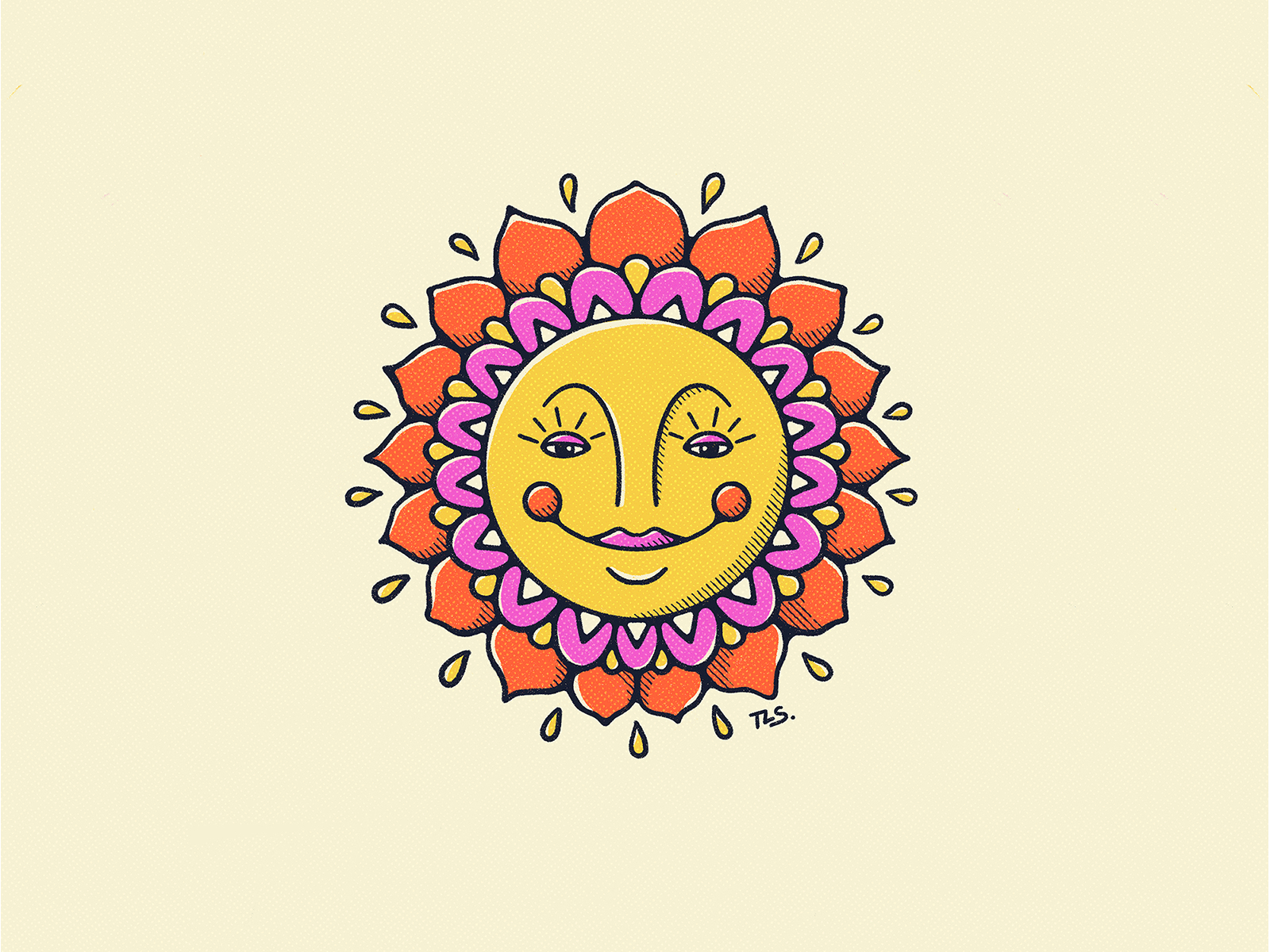 Sunshine Kiss 70s bold colors colorful flat illustration graphic design mid century positive vibes print design procreate summertime sunshine vintage illustration
