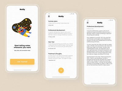 Notify - Mobile #1 app app design application clean design illustraion list minimalism mobile note notes notes app text typogaphy ui ui ux ui design uiux