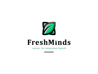 FreshMinds center clean emotional green health identity leaf logo for sale logotype natural organic psychotherapy