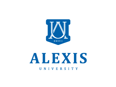 Alexis University a college crest leters logo sign signum u university