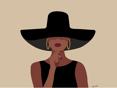 Lady In Black Flat Illustration illustration