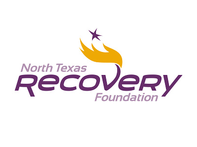 North Texas Recovery Foundation Logo addiction drug fire flame fundraising gold hand help non profit purple star treatment