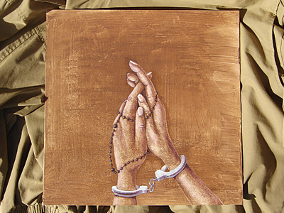 Joe Allison CD Cover Illustration acrylic alt country band country dallas handcuffs hands illustration joe allison and this machine manicure mixed media music oil wash painting pray rock rosary songwriter
