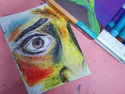 The phobic art fear face free hand oil pastels