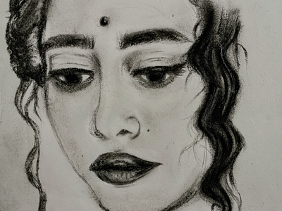 Modesty charcoal free hand portrait sketch