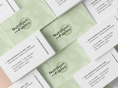 Business Card Design for Nutrition Fusion brand branding business card identity layout logo nutrition print wellness