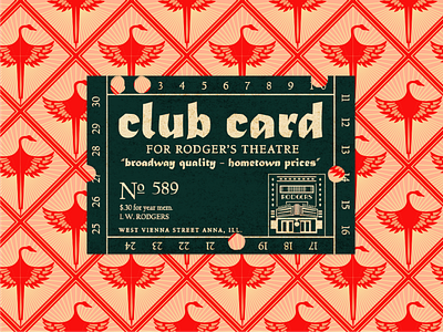 Art Deco Theatre Wallpaper and Club Card art deco art deco wallpaper art moderne beth mathews card club female designer los angeles movie ticket pink and red punch card retro swan theatre ticket vintage design vintage movie ticket vintage ticket wallpaper wes anderson
