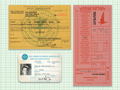 Catch Me If You Can Graphic Props 1960s airline ephemera film graphic design graphic props los angeles pan am plane plane ticket print prop prop design props set design ticket vintage vintage card vintage ticket wes anderson