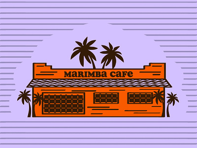 Cafe Illustration building cafe female designer hut los angeles marimba palm tree palm trees purple and orange restaurant restaurant branding tiki bar tropical vintage