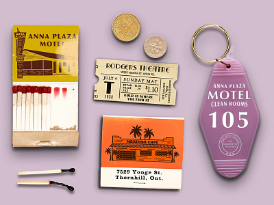 Things Found In Your Pockets ephemera female designer film film props hotel key chain los angeles match matchbook matches matchsticks motel motor inn movie ticket room key theater ticket tropical vintage design vintage sign