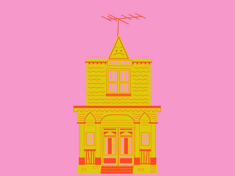 The Munsters' House scary illustration pink and green spooky addams family halloween haunted house munsters