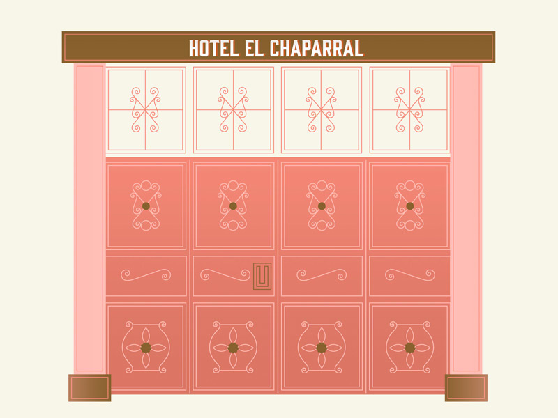 Guatemalan Hotel Door feminine design swirls gin gin font blush pink pink and gold guatemala wes anderson illustration hotel