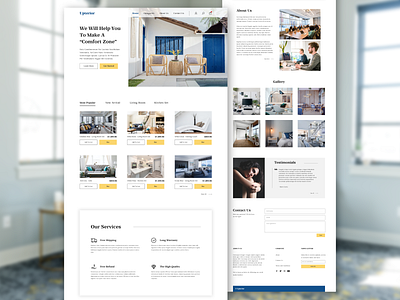 Upterior Landing Page blue chair clean furniture furniture website gold interior interior website landing page landingpage living modern ui ui ux ui design ux ux design web web design woman
