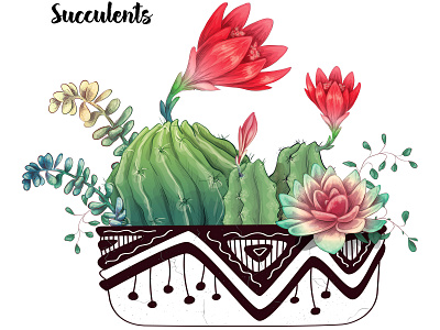 Cactus Flowers Pot1 1 6 cacti cactus creator decorative doodle exotic flora floral flower green mexican mexico nature pattern plant tropical vector