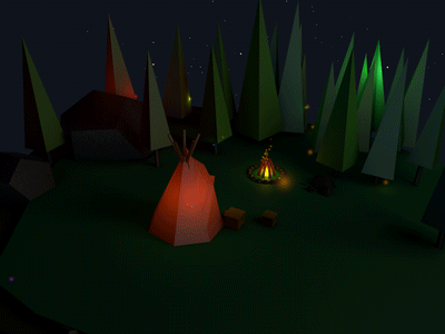 LOW POLY CAMPING ISLAND after effects animated gif camping cinema 4d fire flat vector glow loop low poly motion night rotation