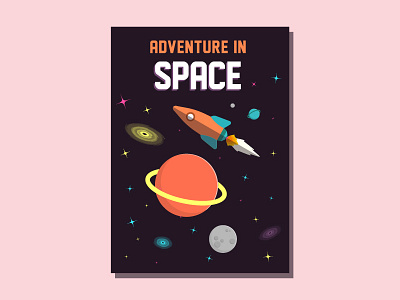 Adventure in Space adventure black hole colour flat vector illustrator planets rocket space