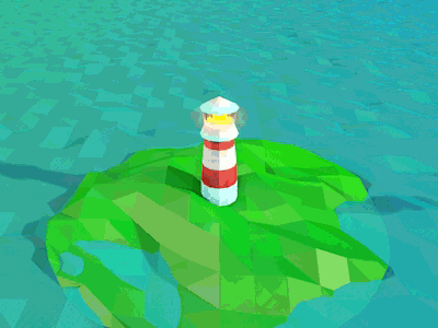 24hrs on a lighthouse animation cinema 4d gif light water lighthouse loop low poly motion ripple sea